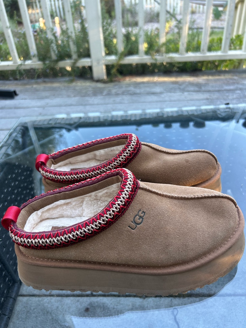UGG Tazz ll Chestnut platform Tan Suede Slip-On Shoes Size 8 - Picture 2 of 7